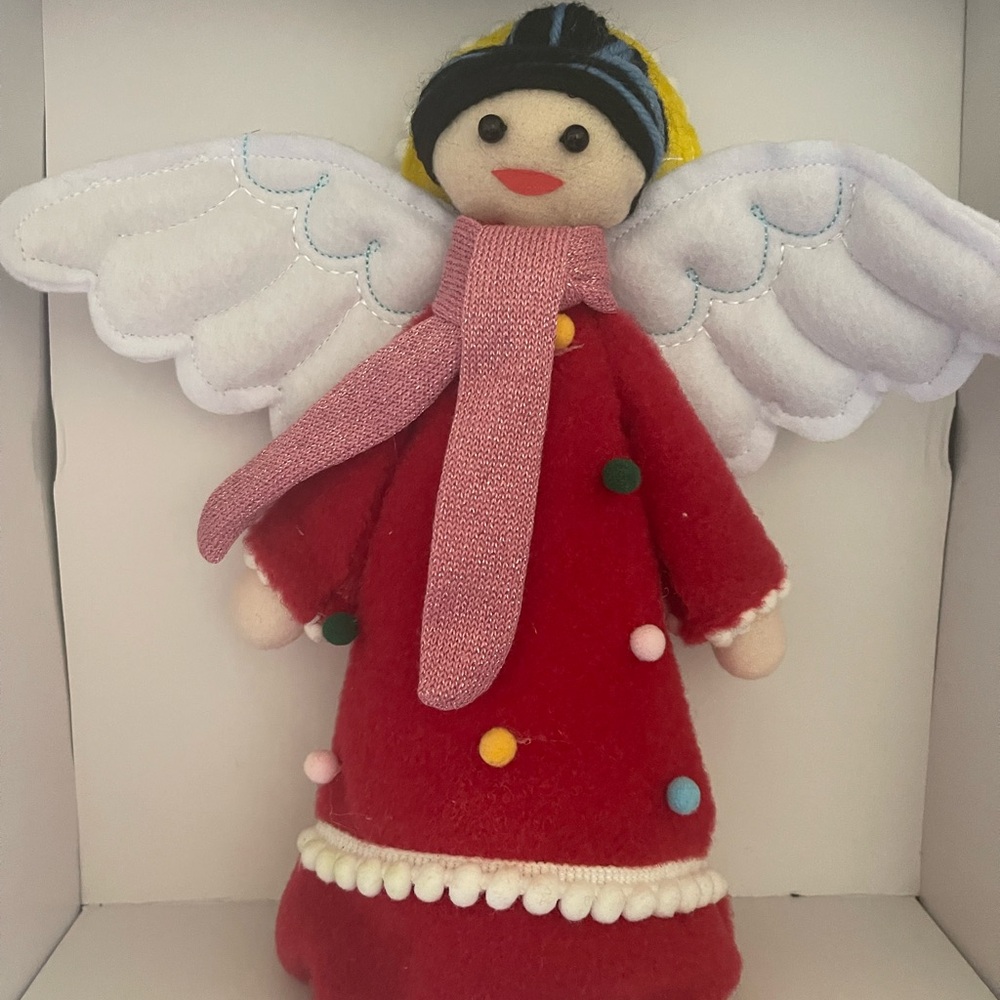 New Tree Top Decoration Red Angel Felt Figurine with White Wings
